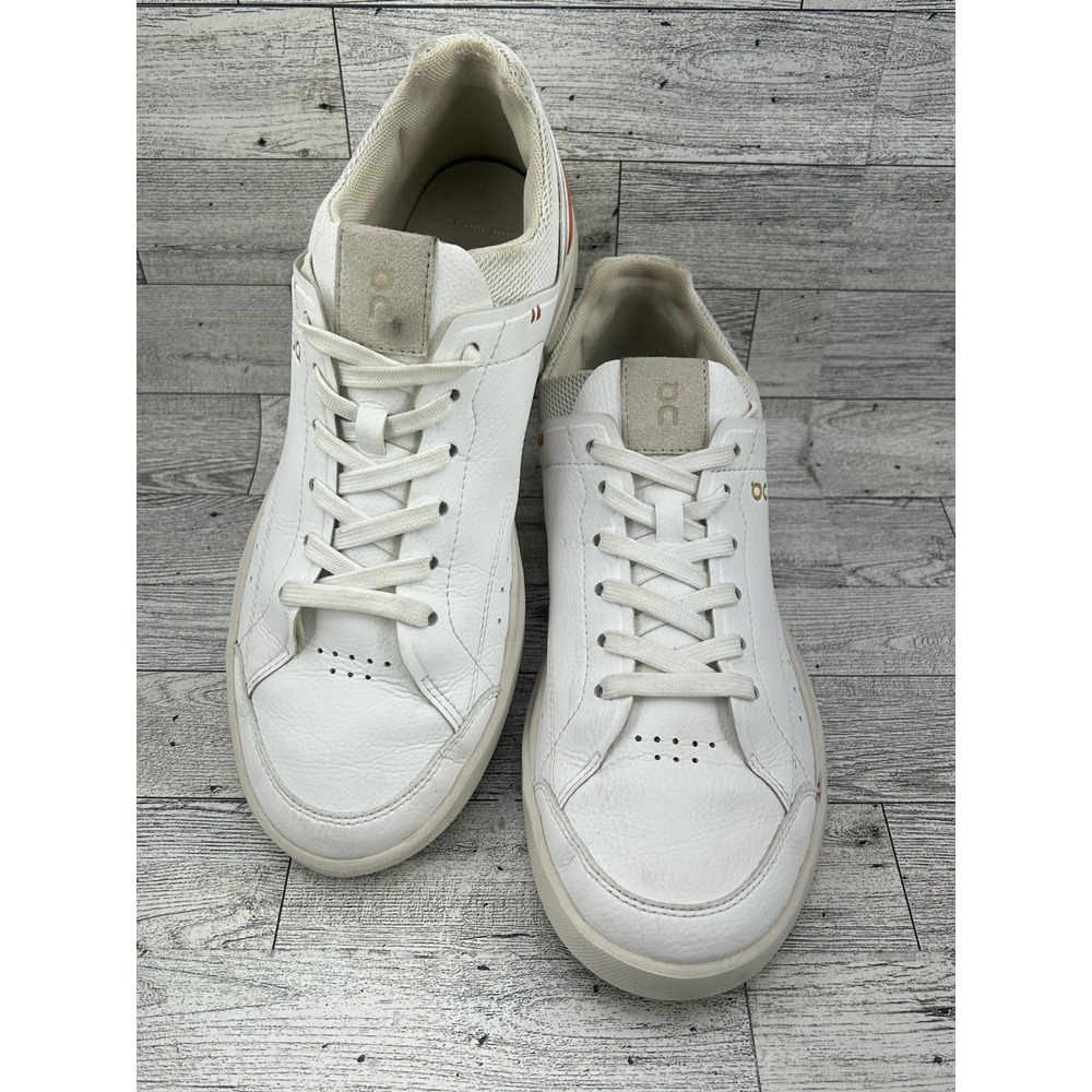 On Cloud THE ROGER Advantage Women Size 8.5 White Orange Vegan Leather Sneakers